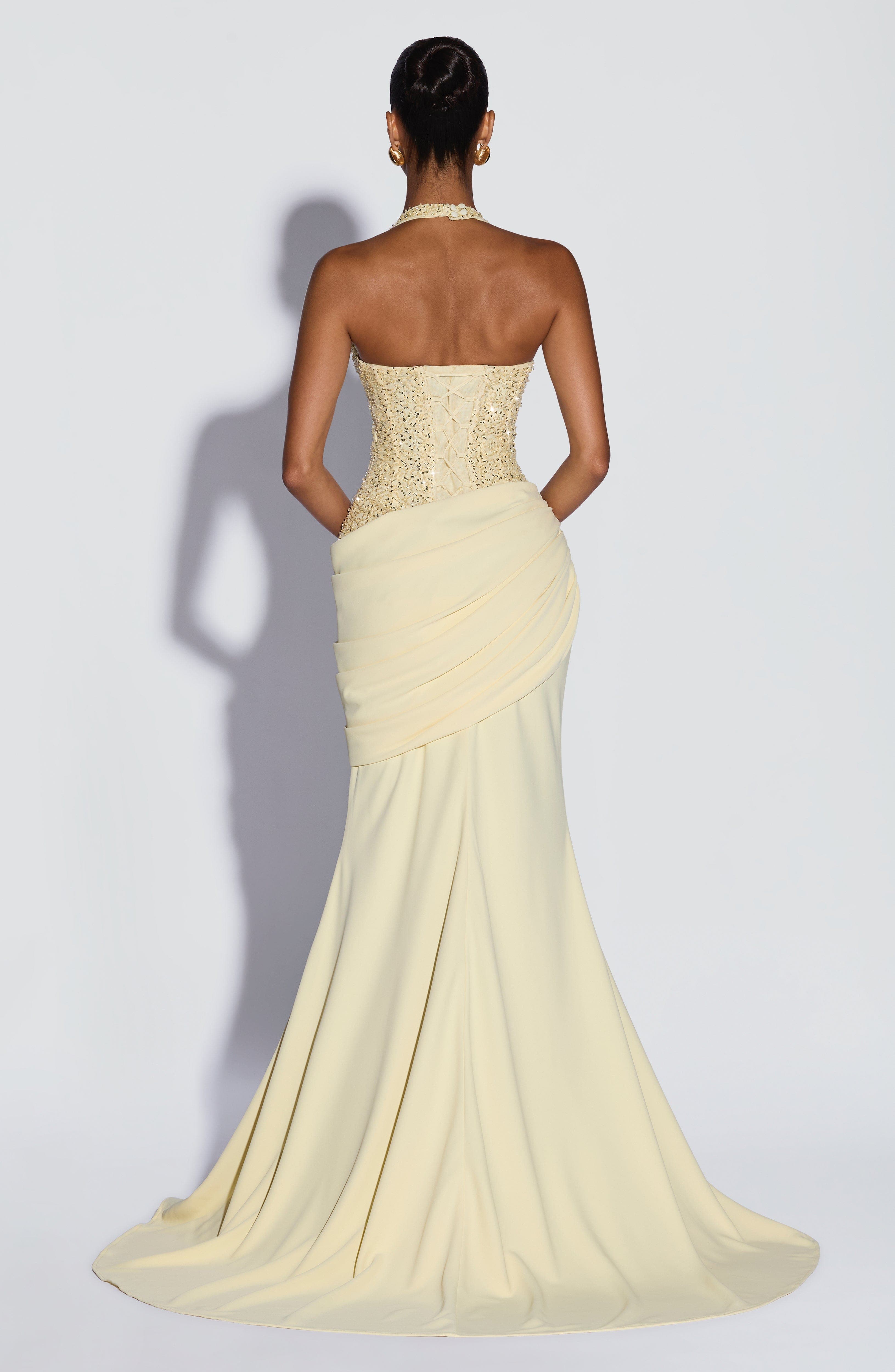 Women Formal Wear Dress - ชุดเดรสยาวหรูหราแบบคอวีประดับเลื่อม ทรงเมอร์เมดพร้อมดีไซน์จับจีบที่สะโพก เหมาะสำหรับงานเลี้ยงตอนเย็น งานพรอม งานค็อกเทล งานแต่งงาน