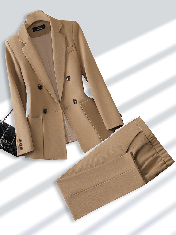 Women'S Office Formal Wear For Ladies - ชุดสูททำงานแฟชั่นสำหรับผู้หญิงชุด2ชิ้นพร้อมกระเป๋าชุดสูททำงานธุรกิจสำนักงานและกางเกงสีเบจสีดำสีกากี