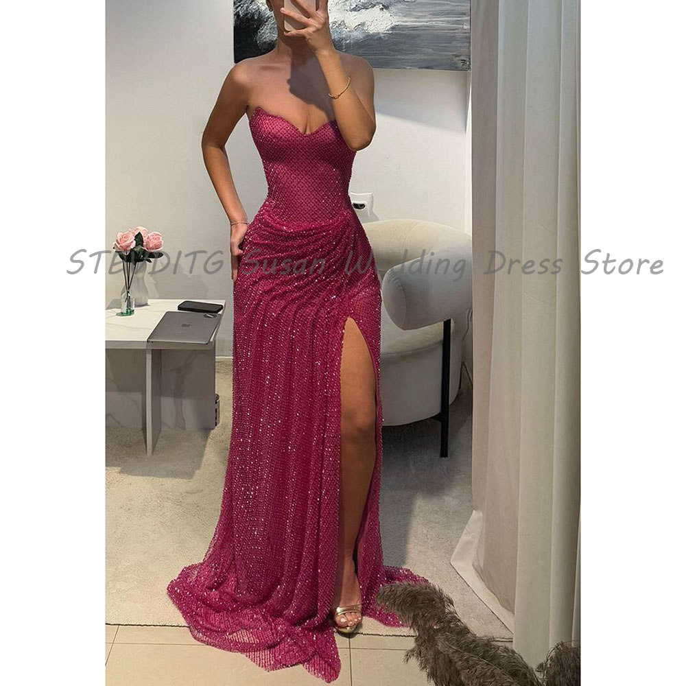 Formal Dress Female - ประณีตชุดราตรีผู้หญิง Vent Strapless แขนกุดคุณภาพสูงความยาวชั้นพรหมปาร์ตี้หญิงชุด Sweep Train