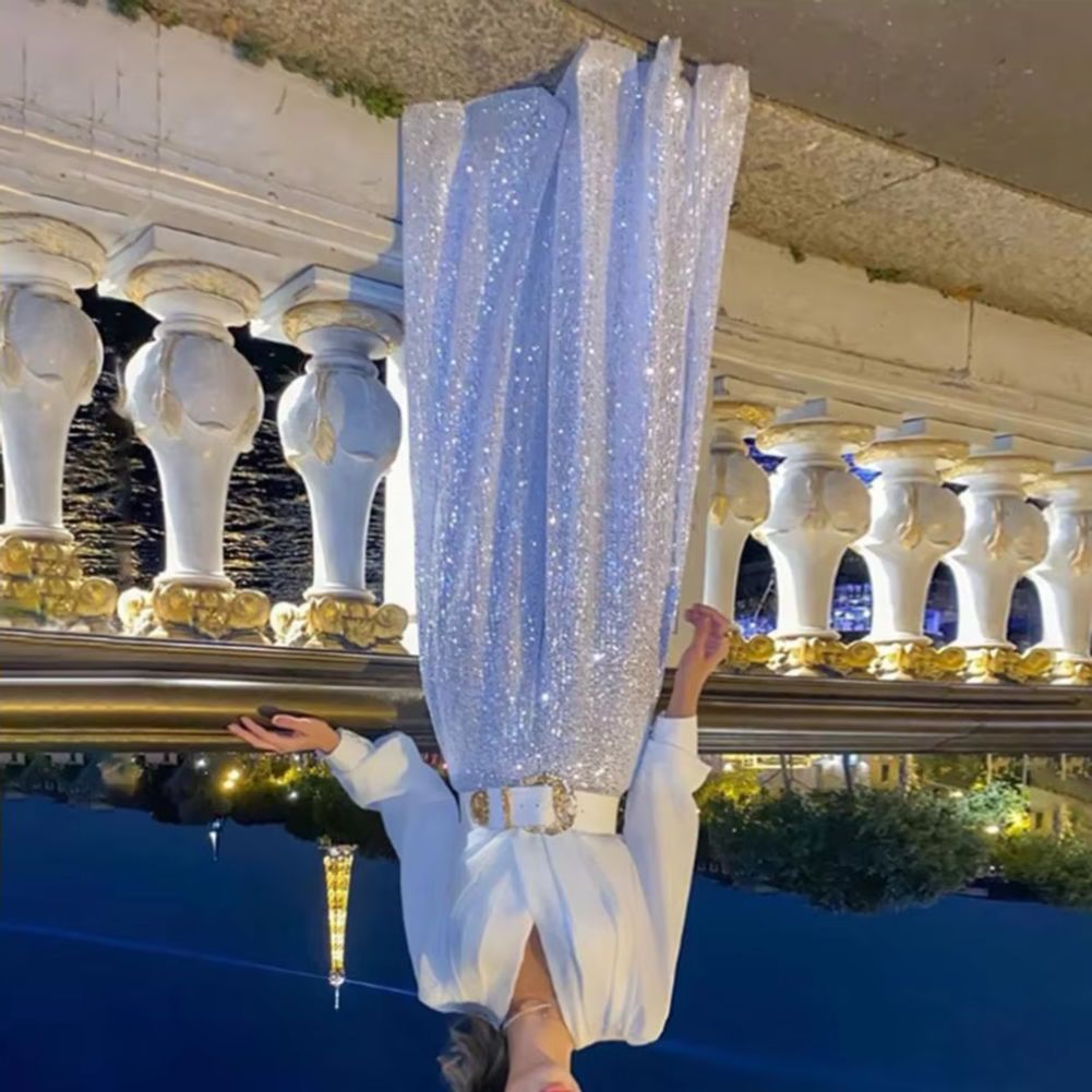Women'S Formal Jumpsuit Evening Wear - จั๊มสูทขากว้างสำหรับผู้หญิง ชุดราตรี จั๊มสูทคอวี กางเกงขายาวประดับเลื่อม แขนยาว กระชับเอว