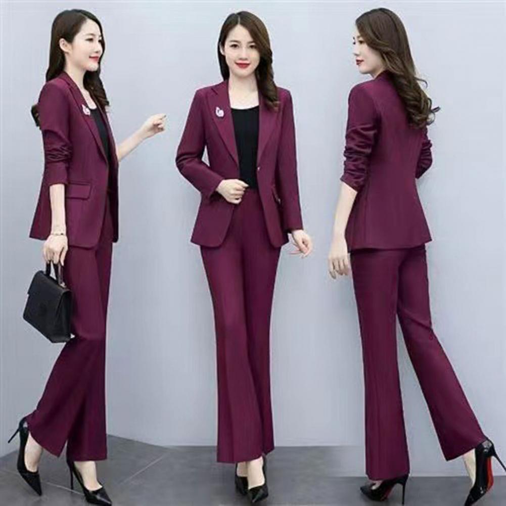 Women'S Office Formal Wear For Ladies - ชุดสูทผู้หญิง 2 ชิ้น/เซ็ต เสื้อโค้ทปกพับ แขนยาว ทรงเข้ารูป