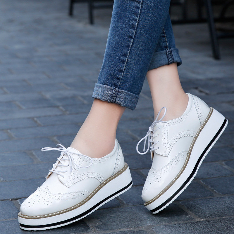 Formal Dress Female - ผู้หญิง Loafers รองเท้าหนังหนาหนา Oxford รองเท้าผู้หญิง Lace