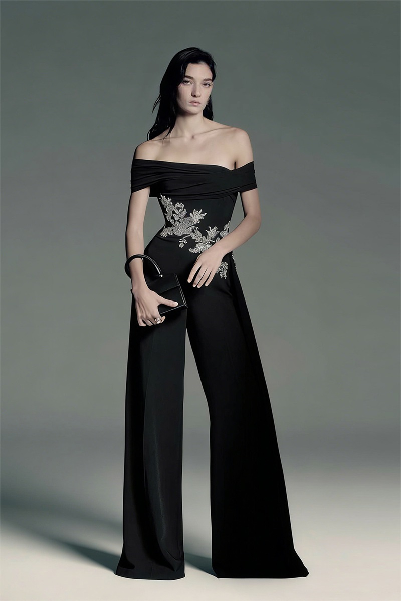 จั๊มสูทผู้หญิงสีดำ คริสตัล แต่ - Women'S Formal Jumpsuit Evening Wear บทวิจารณ์และราคา