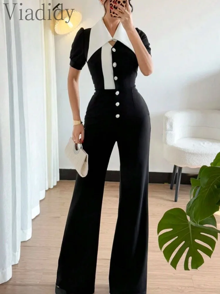 จั๊มสูทขายาวทรงกว้าง คอปกติดกร - Women'S Formal Jumpsuit Evening Wear บทวิจารณ์และราคา