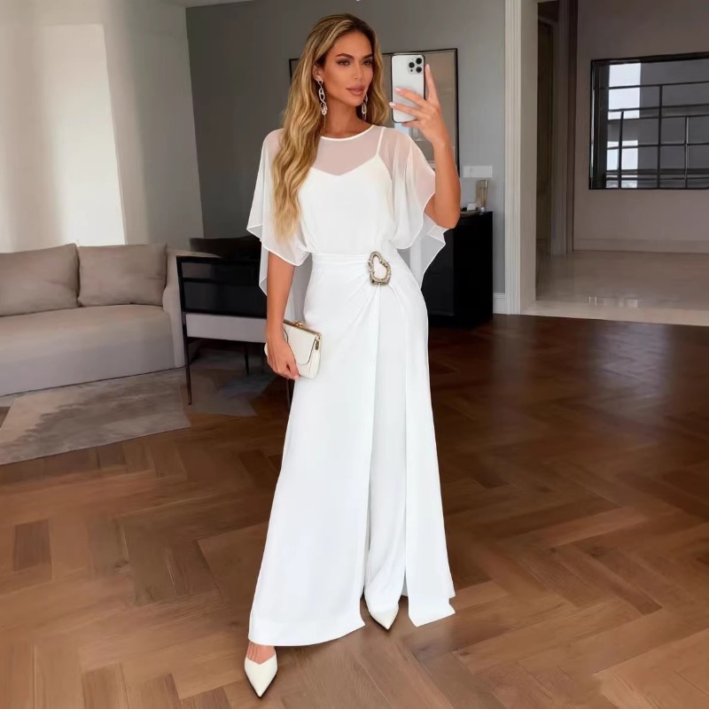 จั๊มสูทชีฟองสีขาวสำหรับผู้หญิง - Women Formal Wear Dress บทวิจารณ์และราคา