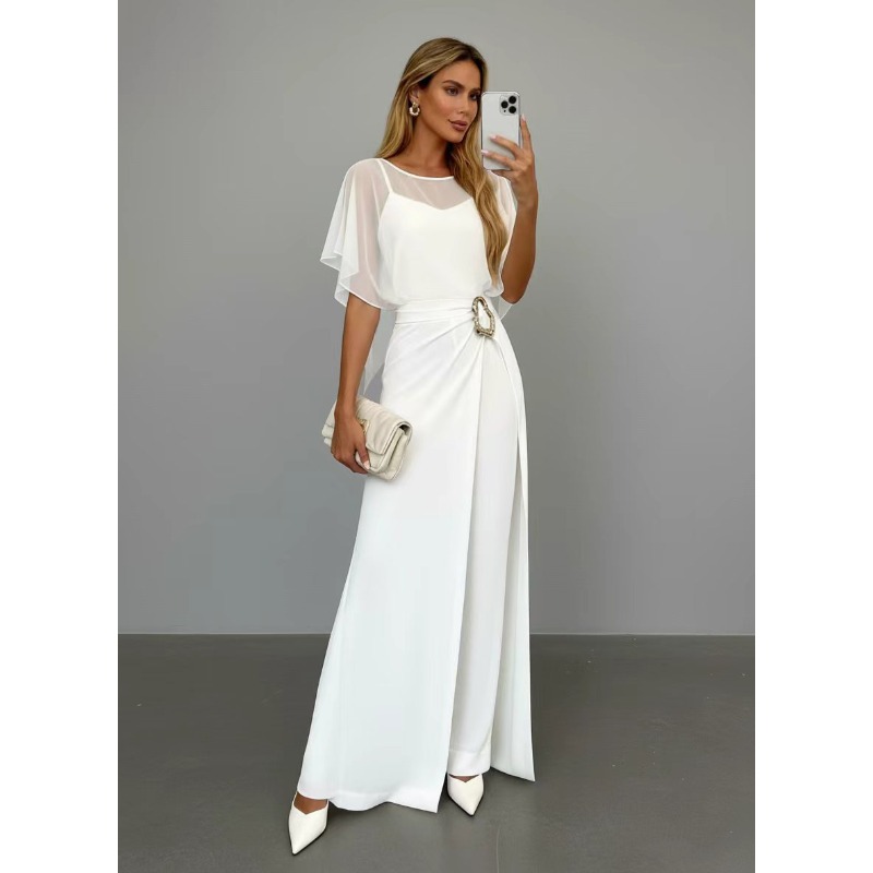 จั๊มสูทชีฟองสีขาวสำหรับผู้หญิง - Women Formal Wear Dress บทวิจารณ์และราคา