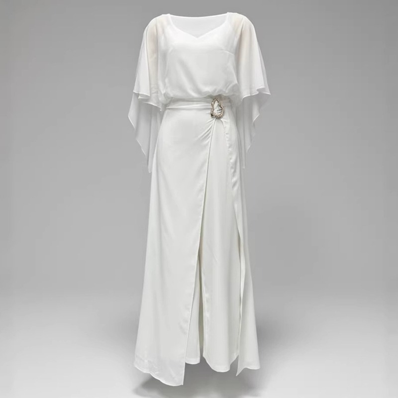 จั๊มสูทชีฟองสีขาวสำหรับผู้หญิง - Women Formal Wear Dress บทวิจารณ์และราคา