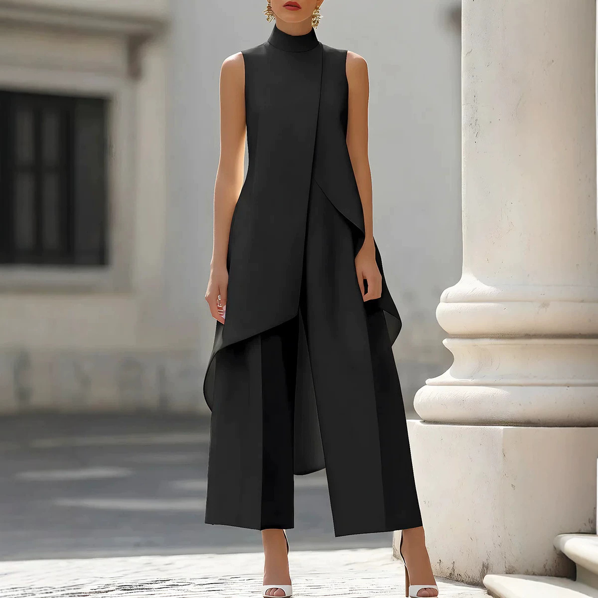 จั๊มสูทแขนกุดคอสูงทรงเอ ไซส์ให - Women'S Formal Jumpsuit Evening Wear บทวิจารณ์และราคา