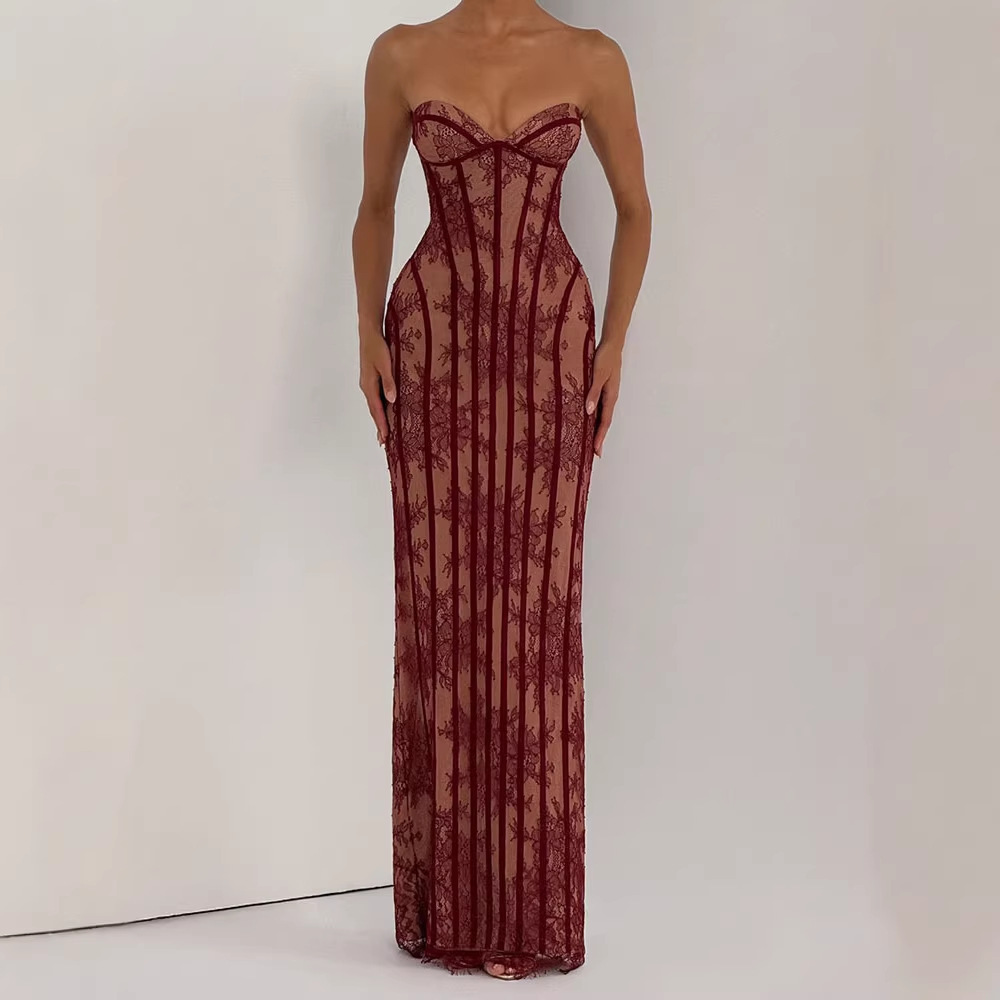 เดรสยาวทรงบอดี้คอนแบบไร้สายสำห - Women Formal Wear Dress บทวิจารณ์และราคา