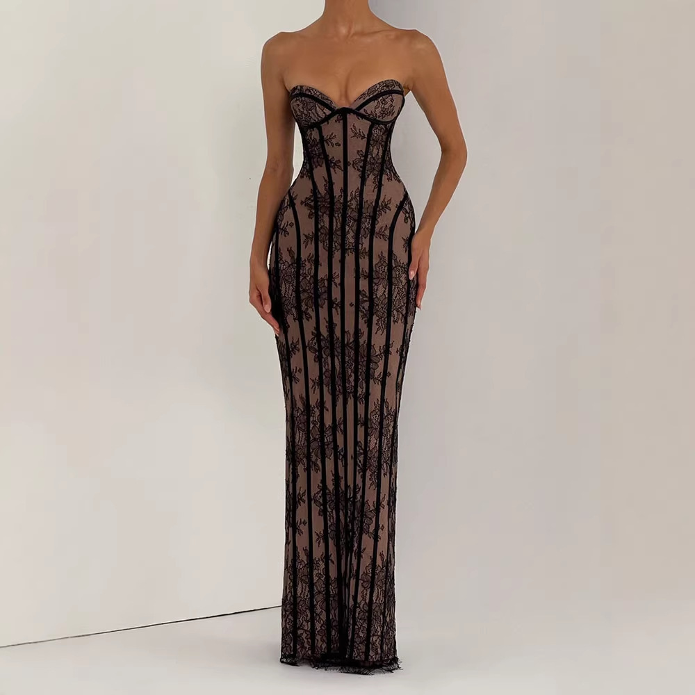 เดรสยาวทรงบอดี้คอนแบบไร้สายสำห - Women Formal Wear Dress บทวิจารณ์และราคา