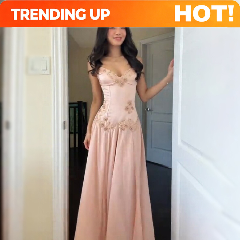 ชุดเดรสยาวสีชมพูแบบไร้สายรัดไห - Women Formal Wear Dress บทวิจารณ์และราคา